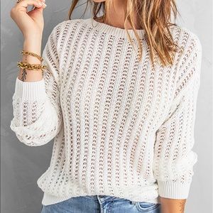 Dropped Shoulder Openwork Sweater